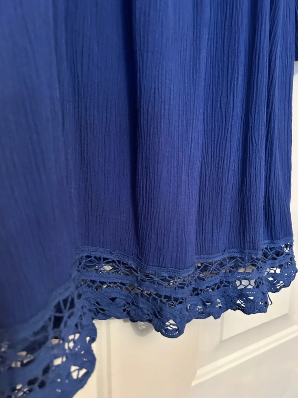 Flying Tomato Crochet Hem Peasant Dress L Blue Lace Relaxed Loose Bell Sleeve